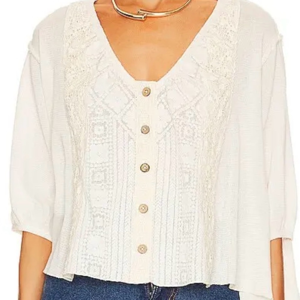 Free People Mae top Cream Button-Front Blouse Spring